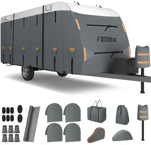 Favoto Couverture de Camping Car Imperméable - Bâche de Protection pour Caravane Extérieur Couvre Véhicule de Loisirs 420D Oxford Tissu Non Tissé Respirant Anti Vent Poussière UV 610x235x275cm