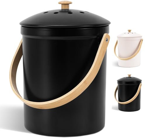 Magnifique bac à compost de cuisine avec couvercle anti-odeurs – Seau à compost antirouille et inodore pour votre plan de travail avec filtres sans odeur – Facile à nettoyer – La poubelle de 3,8 l est