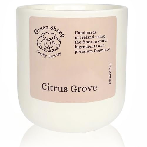 Green Sheep Candles – Grand pot rond blanc en céramique et mèche en bois, bougie apaisante parfumée fabriquée avec de la cire de noix de coco naturelle pour une longue durée, agréable odeur et beau
