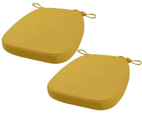 FIOVIP Stuhlkissen mit Riemen abnehmbar, waschbar, doppelte Anti-Rutsch hoch elastisch,Geeignet für Esstische und Stühle(43X40X33CM(3CM),Gelb,2 Stück)