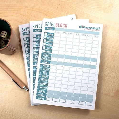 Diamandi Bester Spielblock Würfelspiel-Gewinnblatt Würfelblock Block für Würfelspiele - Größe A5 21x14,5cm - 1x50 Blatt/ 3x50 Blatt/ 5x50 Blatt/ 10x50 Blatt - Robustes Papier 80g/m² (5 Blöcke)