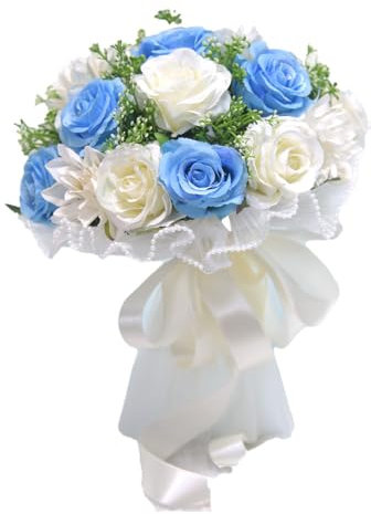 Wisafory Brautstrauß Braut Hochzeitsstrauß Brautjungfern Blumensträusse Koreanischen Stil Brautstrauss Künstliche Rosenstrauß Bouquet ür Hochzeit Partys Bouquet Deko Valentinstag blau