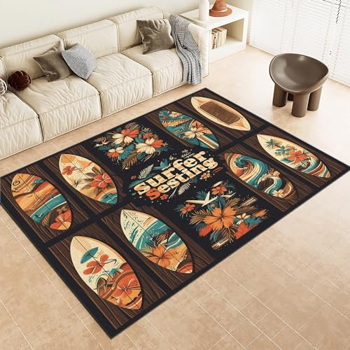 Kurzflor Wohnzimmerteppich - Strand Surfbrett rutschfest und Weich Teppich, 60x90cm, Bunt Dekorative Teppiche für Schlafzimmer, Esszimmer