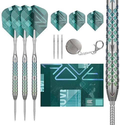 Target Darts Rove Swiss Point Steeldarts, 90% Tungsten Dart-Set, Barrel 03-24G | Steeldarts-Set, Grün & Silber Darts, Profi Dart-Set mit Swiss Points & Tool