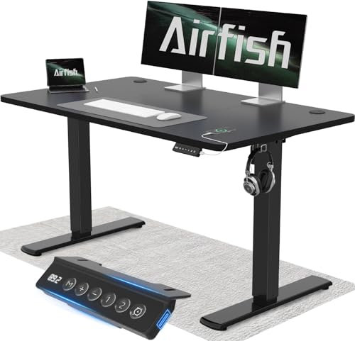 Airfish Höhenverstellbarer Schreibtisch 120x60cm mit USB-Buchse, Elektrischer Schreibtisch mit Memory Funktion,Höhenverstellbar Elektrisch 73-118cm,Schwarz