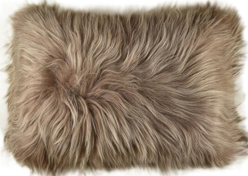 Kuhfelle Online & Nomad Lammfell Kissenbezug Taupe Langwollig aus echtem isländischem Lammfell Fellkissen (40 x 60 cm)