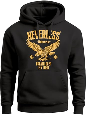 Neverless® Hoodie Herren Adler Eagle Print Retro Aufdruck Vintage Design Kapuzen-Pullover Männer Fashion Streetstyle Schwarz S
