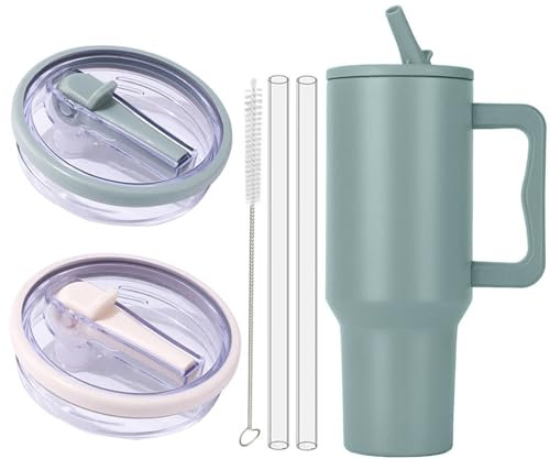 Ersatzdeckel Auslaufsicherer Deckel Für Stanley Cup, Für Stanley Cup Ersatzdeckel Deckel Zubehör, Wiederverwendbarer Auslaufsichere Becher Strohhalm Deckel Staubdichte Tumbler (Dunkelgrün Beige)