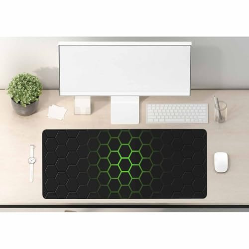 Woutay Gaming Mouse Pad,Green Abstract Hexagonal,Washable Large Mouse Mat,Non-Slip Desk Pad Desk Protector Mat