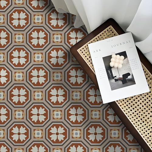 Alwayspon 20Pcs 8inch/20cm Retro Waterproof Non-slip Floor Tiles Decal for Kitchen Bathroom Living Room, Vinyl Flooring Self-adhesive Peel and Stick Vinyl Sticker, T1343