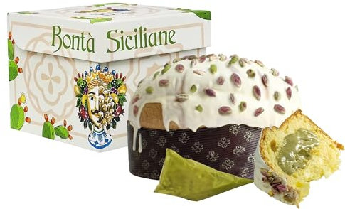 Sicilia Bedda - Panettone Artigianale al Pistacchio Bonfissuto con Crema di Pistacchio e Cioccolato Bianco - 1 KG - Lievitazione Naturale