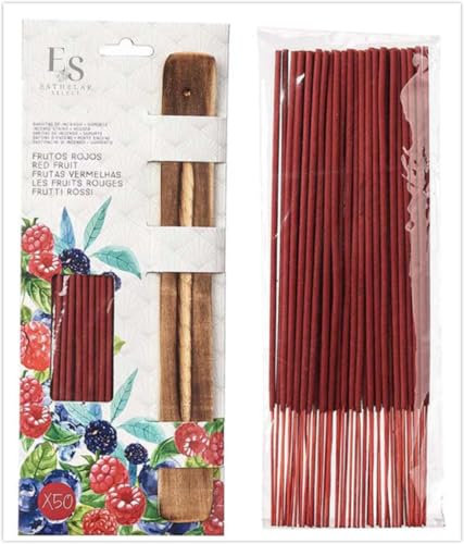 Incienso Frutos Rojos Natural | Pack 50 Varillas + Soporte de Madera | Inciensos sin Tóxicos para Purificar Ambientes Ahuyentar Malas Energías del Hogar | Ideal Yoga, Meditación, Aromaterapia y Regalo