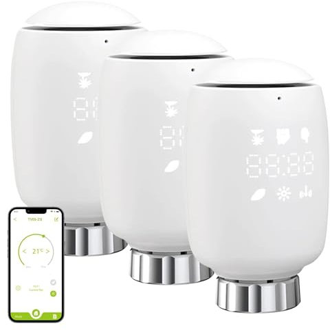 Cabezal Termostático Inteligente, Valvulas Termostaticas WiFi Inteligente, Regulador de Temperatura, Control Remoto, Cabezal Termostático WiFi Inteligente Compatible con Alexa, Google Assistant (3)