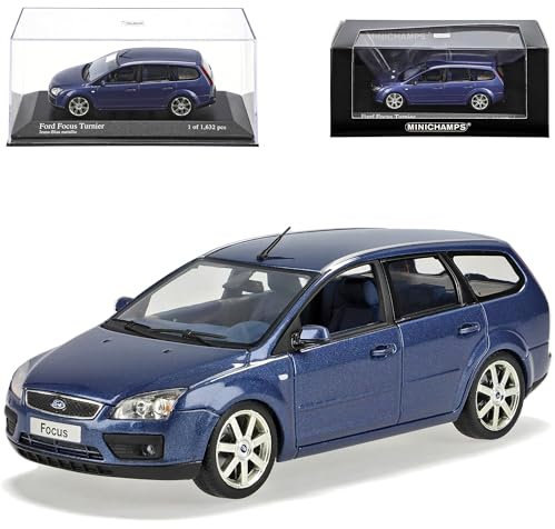 alles-meine.de GmbH Ford Focus Turnier Blau Kombi 2004-2010 2. Generation 1/43 Minichamps Modell Auto mit individiuellem Wunschkennzeichen