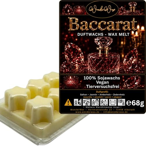 WonderWax® Duftriegel 6 x Duftwachs Sterne Weiß Baccarat | Farbe: Weiß | Raumduft für Duftlampen, Wax Melt, Sojawachs, Indoor Duftöl Wachs schmelzen für Aromalampe