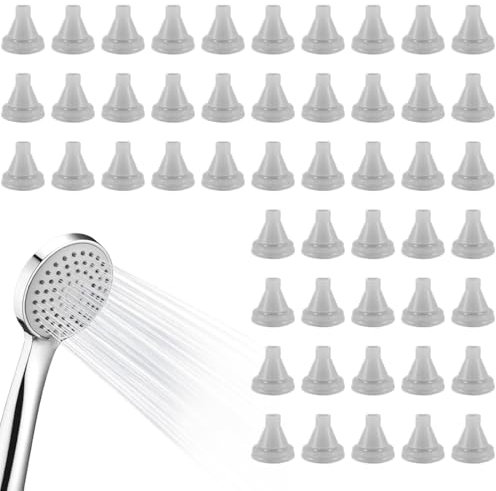MIRKUZI Docce fisse 50 pezzi fori per soffione doccia, ugelli di ricambio per soffione doccia in silicone per soffioni doccia a pioggia in acciaio inossidabile (grigio)