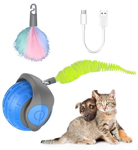 EUZUXU Katzenspielzeug Ball Elektrisch, Interaktives Hundespielzeug Ball, USB Wiederaufladbar, für Hund/Katzen (Blau)