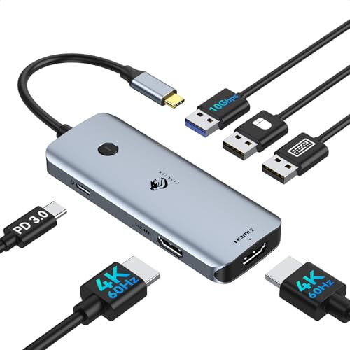 USB C Dual Monitor Docking Station, 6 in 1 Dock USB C Dual HDMI, 2 Display(4K 60Hz), 10Gbps USB A, 2x USB A 2.0, PD 100W, USB C 2 HDMI Hub für MacBook/Surface/Lenovo/Dell/HP