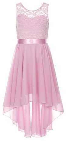 Xnihocha Fille Robes Élégant Robe Princesse Anniversaire Robe De Soirée Tenue De Soirée Bal Mousseline Soie avec Fermeture Éclair GR. 110-176 Rose poudré 12-14 Ans