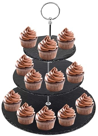 NAMYEUT Tortenständer Schiefer Etagere 3 Etagen, Ø 15/20/25 cm Schiefer Servierständer Rund Cupcake Ständer für Hochzeit, Geburtstagsparty, Tischdeko, Brunch Zubehör