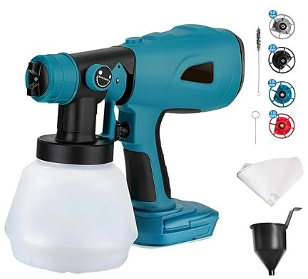 Spruzzatore di vernice senza fili compatibile con batteria Bosch da 18 V - Pistola elettrica HVLP portatile con contenitore da 1000 ml, pistola a spruzzo senza spazzole con 3 modelli e 4 ugelli, per