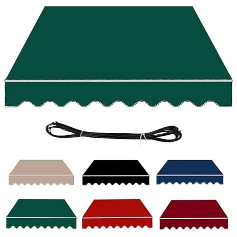 RXQHV Toldos Manuales de Jardín, Tela de Repuesto Toldo de Patio Cubierta Superior Retráctil Parasol para Exteriores Tela Resistente A Los Rayos UV y Al Agua con Faldón (Size:4x3.5m,Color:Verde)