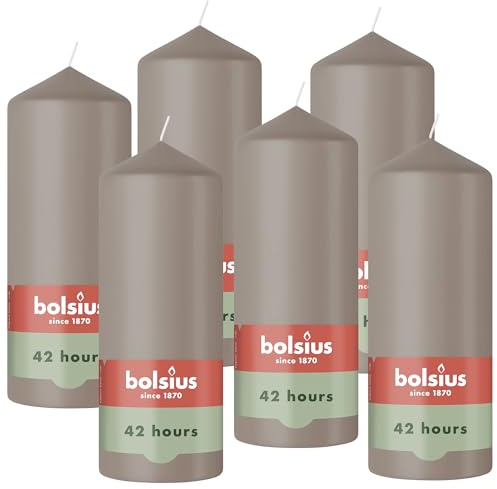 Bolsius - Stumpenkerze - Taupe - 15cm - Brenndauer 42 Stunden - mit natürlichen Extrakten - Natürliches Pflanzenwachs - Ohne Palmöl