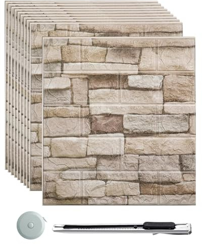 mymai 3D Tapete Wandpaneele Selbstklebend,10 Stück Ziegel Tapete,Steinoptik Tapete Wasserdicht Wandaufkleber, 35×38.5cm Wandtapete Schaumstoff,für Wohnzimmer Schlafzimmer Kinderzimmer (Gelb Ziegel)