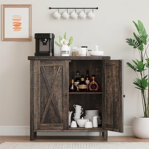 Hapihom Aparador, armario de cocina con puertas, encimera y estantes ajustables, estilo rústico, armario buffet para cocina, comedor, salón, 76 x 40 x 80 cm - roble