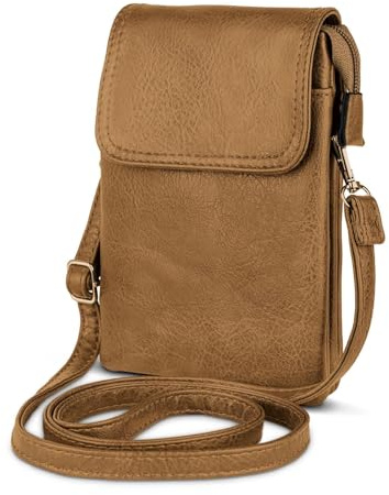 moex Classic Sling Handytasche zum Umhängen Leder Damen, Handy Umhängetasche mit Geldbörse und Handyfach, kleine Handtasche Crossbody Tasche mit Schultergurt und Magnetverschluss - PARENT