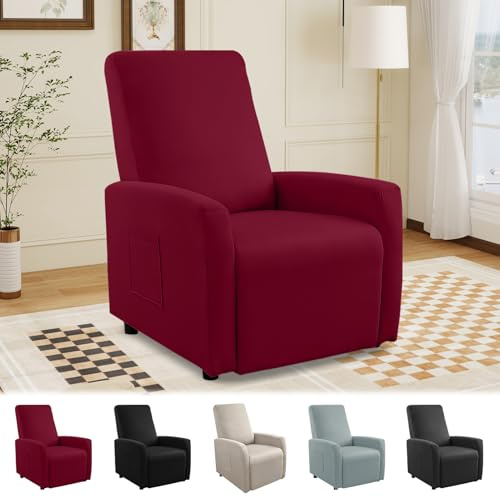 MeYuxg Sessel Überzug, Sesselbezuge mit Taschen,1-Sitzer Sesselbezug, wasserdichte Stretch Sesselschoner für Relaxsessel, Fernsehsessel(Weinrot)