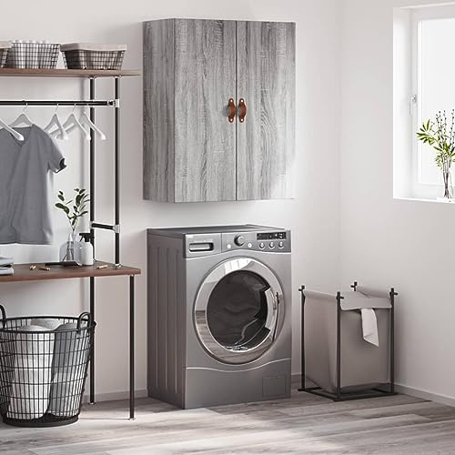 GeenYuu Wandschrank Grau Sonoma, 69,5x34x90 cm Hängeschrank aus Holzwerkstoff, robuster Schrank mit Türen, vielseitige Kommode für Wohnzimmer, Schlafzimmer, Arbeitszimmer