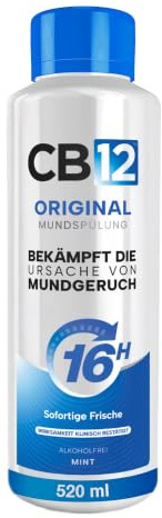 CB12 Original Mundspülung – 16 Stunden wirksam gegen Mundgeruch – 520 ml | Bekämpft die Ursache von Mundgeruch – Sofortige & lang anhaltende Frische – Alkoholfreie Mundspülung mit Minzgeschmack
