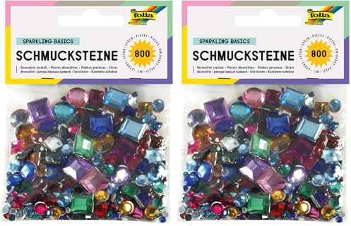 folia 1240 - Schmucksteine Sparkling Basics, rund und eckig, 800 Stück, Größen und Farben - ideal zum Verzieren von Grußkarten, Scrapbooking und anderen Bastelarbeiten (Packung mit 2)