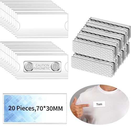 20 Stück Namensschilder Magnet 70x32MM 2-Punkt Namensschilder für Kleidung | Namensschild Magnetisch Magnet Transparent Acryl Wiederverwendbar Magnetische Namensschild für Büros Schulen Ausstellungen