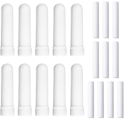 10 Pcs Essential Oil Blank Nasal Inhaler Tubes, Refillable Nasal Inhaler Stick Aromatherapy for DIY Essential Oil and Other Liquid, Includes 10 Cotton Wicks