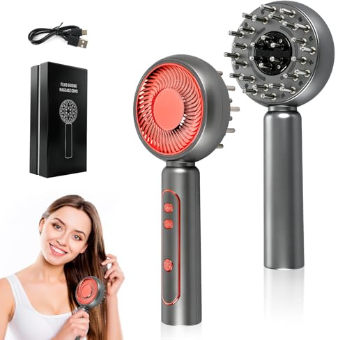 Kopfmassagegerät Elektrisch, 2-in-1 Kopfhaut Massagebürste Elektrisch und Haaröl Applikator, 4 Modi Elektrische Haarbürste mit Rotlicht Serum-Flüssigkeitskabine, 360° Knetmassage