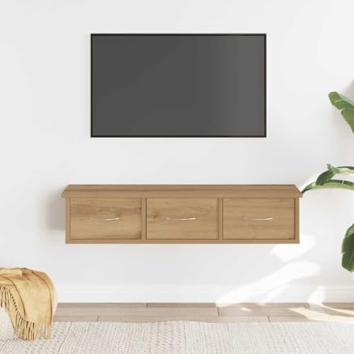 XHNIFBN Wandschrank Artisan-Eiche 88x26x18,5 cm mit 3 Schubladen, Holzwerkstoff, schwebendes TV-Element Modernes Design und platzsparende Stauraumlösung für Living Room Schlafzimmer Flur