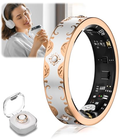 XSWCCJJ 2026 TOP 1 9.0 Smart Ring and Charging Case【Industry First – 0 Measurement Error】【IP68 Waterproof】 smart Ring Damen & Herren for Sleep Tracking Wearable Device, SpO2, Fitness 【white7#】