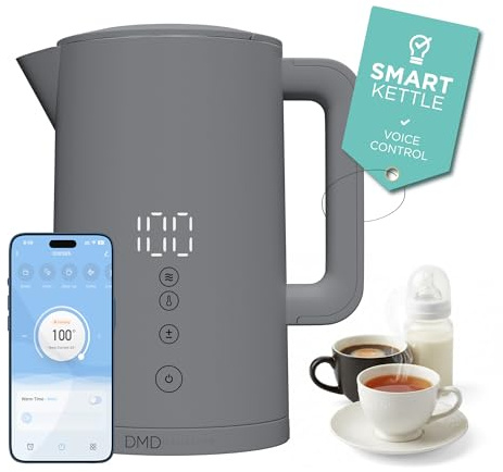 DMD Collective - Smart Kettle 1.5L, Alexa Kettle with Voice Control, Grey | Wi-Fi Touchscreen, Voice Control with Alexa & Google, Digital Temperature Display, Anti-Scalding Design, 2200W