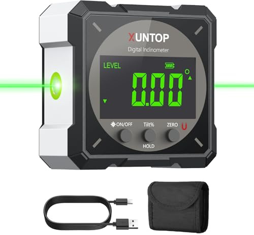 XUNTOP Digitaler Winkelmesser Neigungsmesser Grüner Laser Wasserwaage mit LCD Display, Type-C Schnittstelle IP54 Magnetisch Nivellierbox Level Box für Holzarbeiten, Bau, Dekoration, DIY,Schwarz