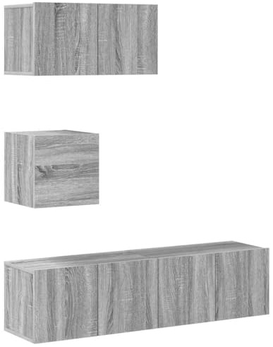 VIHHQGC 4 Piece TV Cabinet Set in Grey Sonoma Engineered Wood, Wall-Mounted TV Stand with Ample Storage for Magazines and DVDs