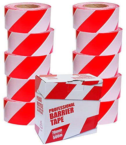True Products 10 x Professional Barrier Hazard Safety Warning Tape - Red & White, 70mm x 500m