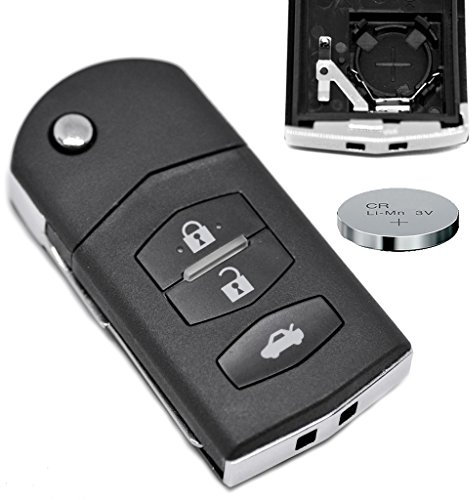 Klapp Schlüssel Gehäuse Funkschlüssel Fernbedienung Autoschlüssel Rohling + Batterie für Mazda