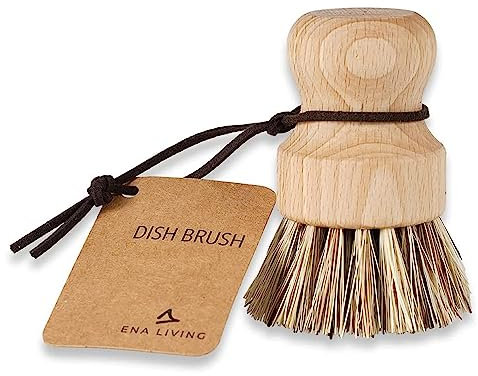 ENA Living Wooden Pot Brush | Sustainable FSC-Certified Beechwood and Coconut Fiber 9x6 cm Dish Brush, Long Lasting and Sturdy