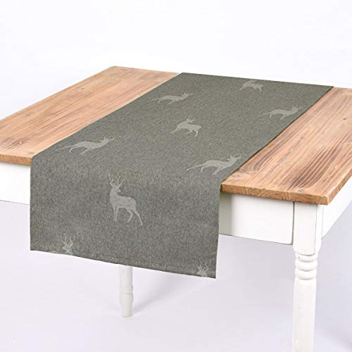SCHÖNER LEBEN. Tischläufer helle Hirsche beige braun türkis 40x160cm