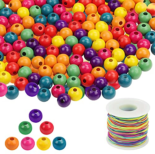 Kurtzy 1000er Pack Runde Bunte Holzperlen zum Auffädeln mit Elastischer Schnur - 7mm Natürliche Holzperlen Bunt für Schmuck, Armbänder, Halskette, Schlüsselanhänger, DIY-Crafts und Heimdeko