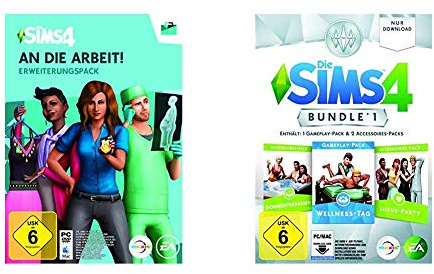 Die Sims 4 - An die Arbeit [Erweiterungspack] [PC Code - Origin] & Die Sims 4 - Bundle Pack 1: Sonnenterrassen, Luxus-Party, Wellness-Tag [PC/Mac Code - Origin]