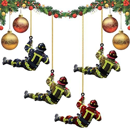 Tebinzi Weihnachtsschmuck Acryl Feuerwehr Anhänger,Weihnachten Deko Anhänger, Weihnachtsbaum Anhänger, Autospiegel Dekoration,Feiertagsdekoration Weihnachtsdekoration Weihnachts