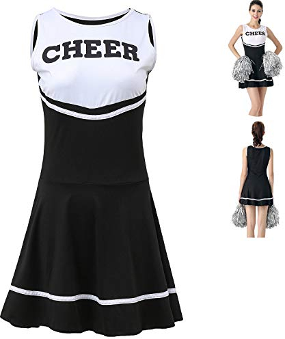 ThreeH Cheerleader Kostüm Verrücktes Kleid Musikalische Uniform für Frauen Cheerleading-Outfit Eine Größe NO Pom-Pom,Black